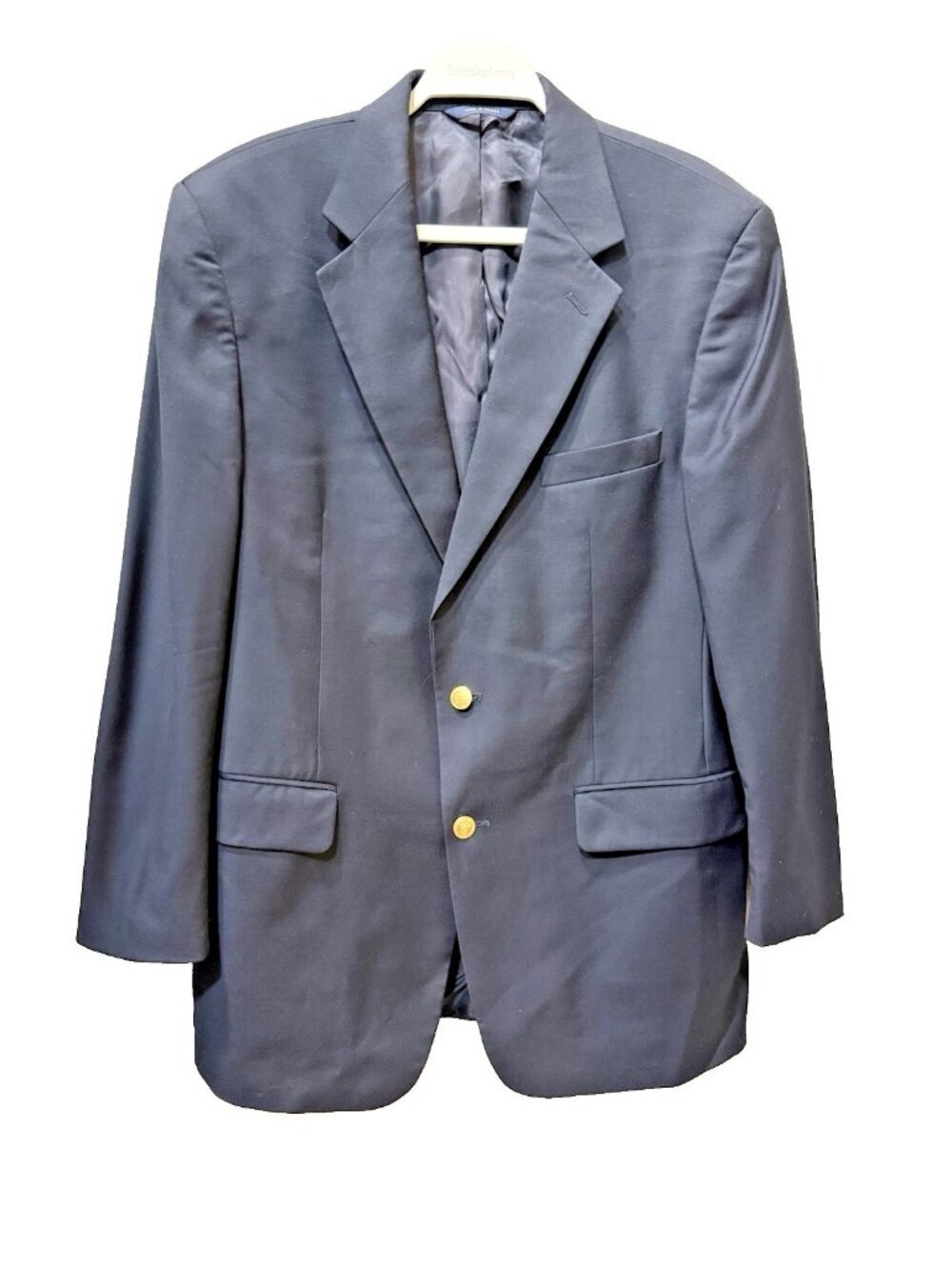 Brooks Brothers Brooksease Wool Blazer Mens 40 Navy Blue Gold Buttons Sport Coat